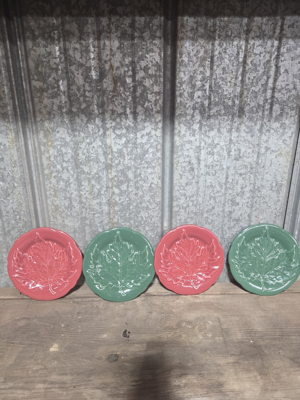 Longaberger Red and Green Leaf Dinner Plates